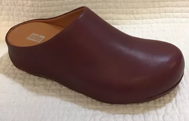 FITFLOP SHUV LEATHER WEDGE CLOG MULE PLUMMY MAROON Size 8