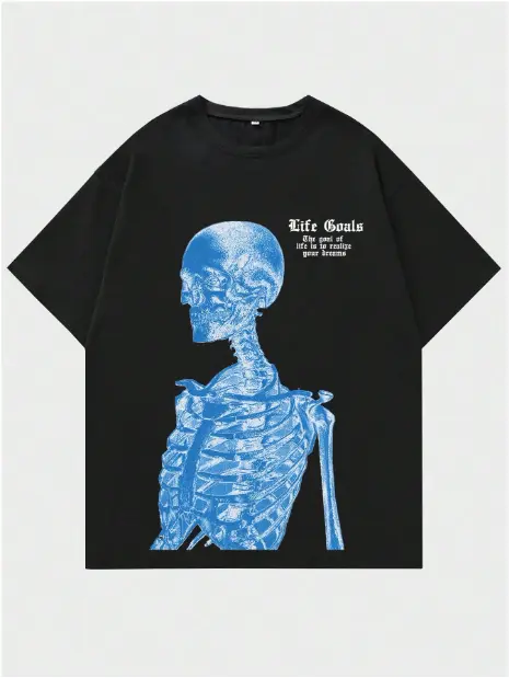 Skeleton Print Drop Shoulder Tee