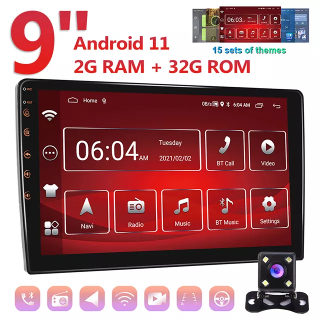 9" GPS Navi Android 11 2Din Car Stereo Radio Touch Screen WiFi FM RDS USB Camera
