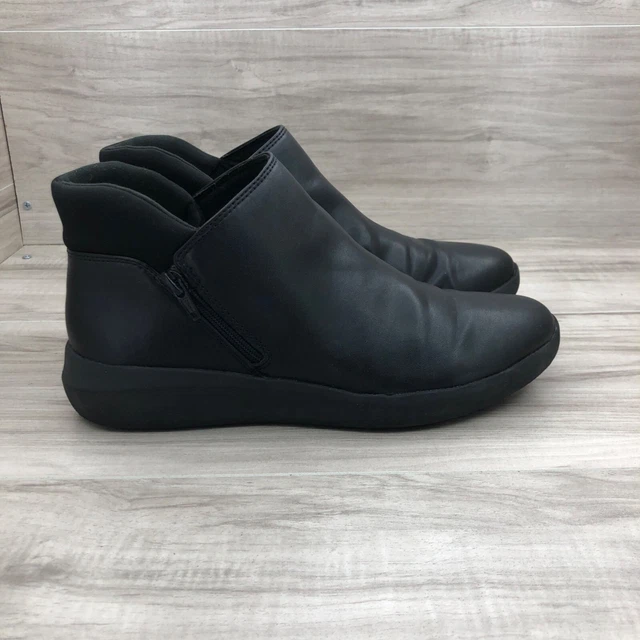 CLARKS EVERLAY MANDY Ankle Boots Womens 9.5 Black Wrap Bow Zip Leather Comfort 35.00 PicClick