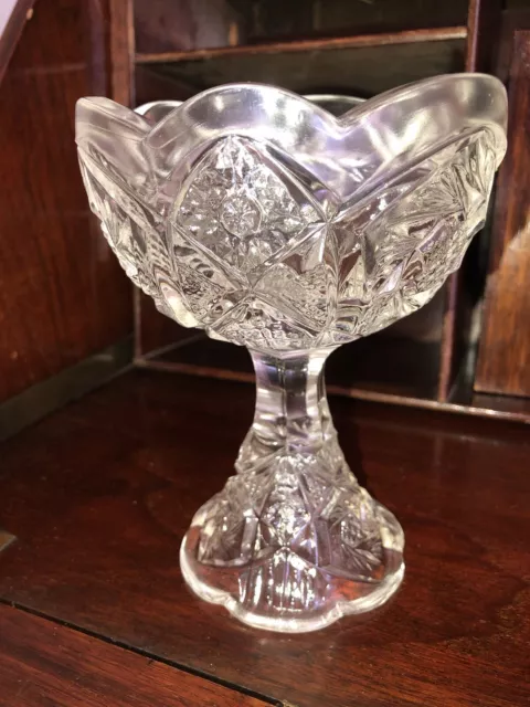 Glass Pedestal Dish 6in tall Lolly Candy Compote Vintage Glass