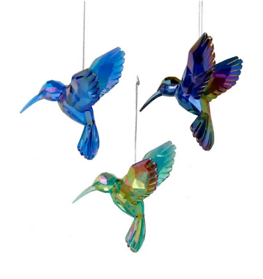 Kurt Adler Set Of 3 Acrylic Iridescent Hummingbird Christmas Ornaments T1509