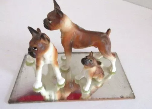 Vintage Bridge Japan Bone China Boxer Dog Puppy Baby Family Mom Mini Figurines