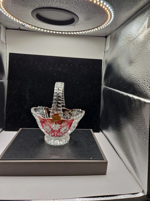 ANNA HUTTE BLEIKRISTALL 24% Lead Crystal Basket With Ruby Red Made