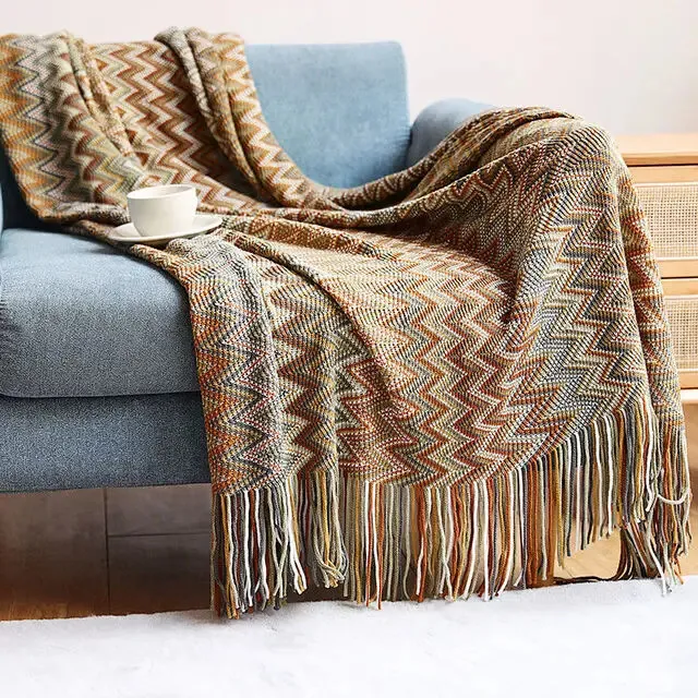 Boho Bed Plaid Blanket Geometry Blankets Ethnic Sofa Cover Slipcover Decor