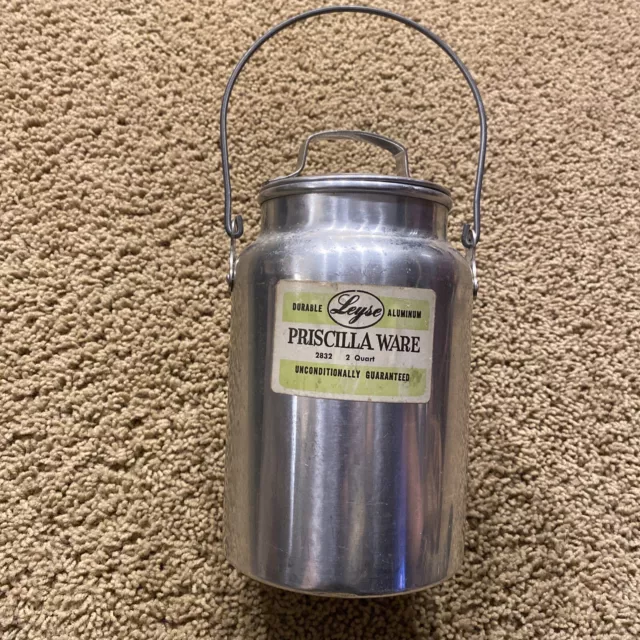 Lata de leche de cubo de leche de aluminio de colección 2 Q Priscilla Ware Leyse WI EE. UU. Granja Usada en excelente condición