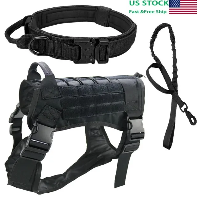 Tactical Dog Harness &Collar & Leash Set Military Training Vest with Handle M-XL