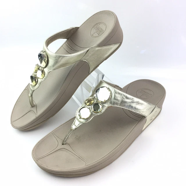 Fitflop Lunetta Women’s White Leather Thong Sandals 10 US