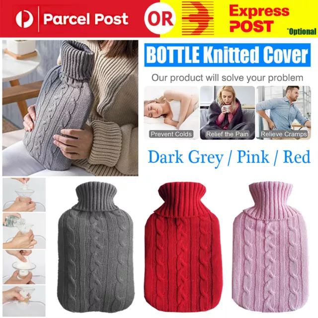 Rubber 2L Hot Water Bottle with Knitted Cover for Cramps Pain