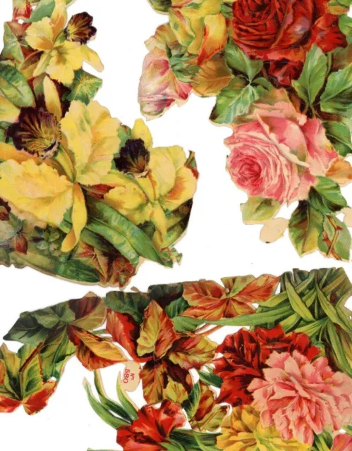 Antique Victorian Die Cut Scrap collection 3 large flowers lovely 1880s #41
