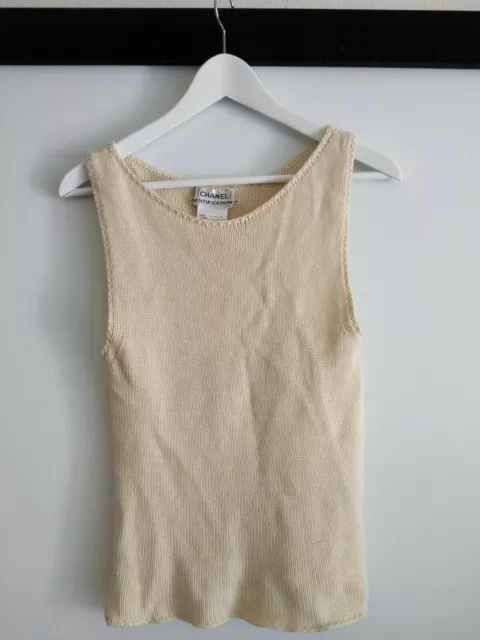 CHANEL AUTH. KNIT Beige Top Sweater Vest Cashmere Silk Made In UK Size 38  SMALL $349.00 - PicClick