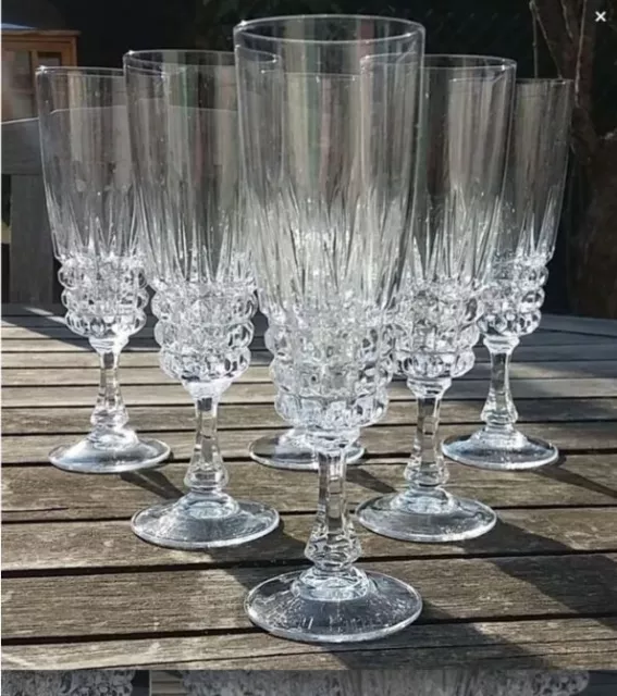 Ensemble 6 Verres à champagne Cristal d'Arques Modèle Pompadour France