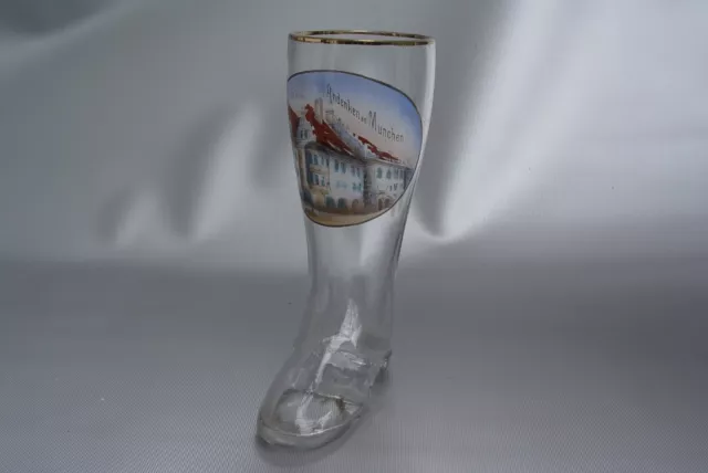 Andenkenglas, Glas Bierstiefel, München ,0,4L , um 1900