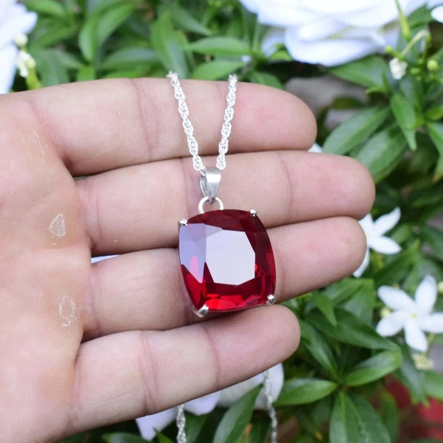 Pendentif Coeur En Argent 925 Avec Rubis Sang De Pigeon - 25+ Carats, Création Main, Neuf