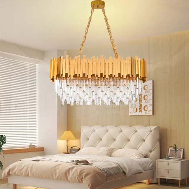 10 X E14 Lights for Living Room(80 X 30 Cm,Gold),Modern Chandelier Crystal Light
