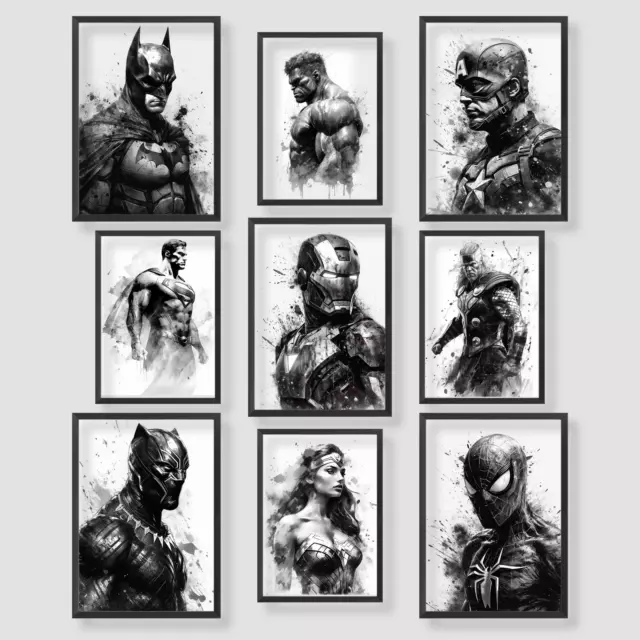 Black & White Marvel Avengers DC Classic Wall Art Poster Print Picture Gift