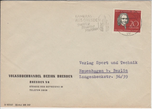 Schöner Geschäftsbrief Volksbuchhandel Dresden, EF 632, Werbestempel Kameras