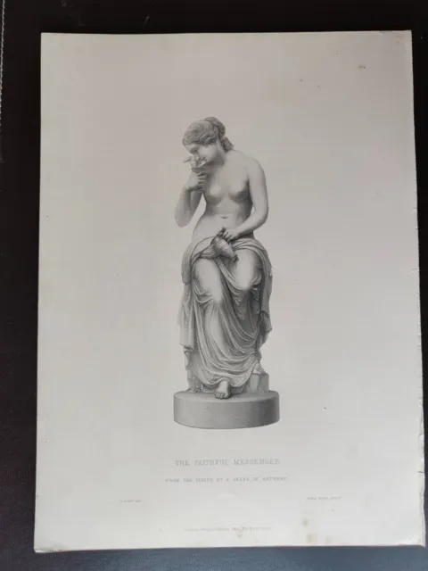  Antique Orig. B/W Engr.-From The Statue-Allegory-The Faithful Messenger-1870Ca