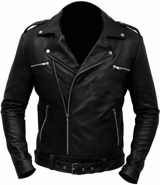 Mens Real Genuine Leather Jacket Black Walking Dead Negan Jeffrey Dean Morgan