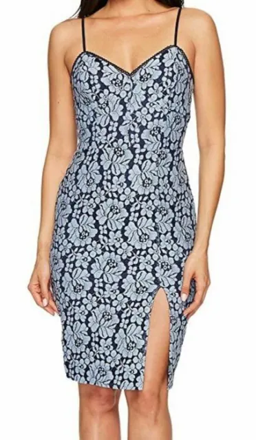$180 CeCe Women's Blue Cleo Lace V-Neck Sleeveless Zip Back Slip Dress Size 6