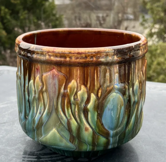 Antique Brush McCoy Art Pottery Jardiniere Blended Glaze Jewel Tone Planter