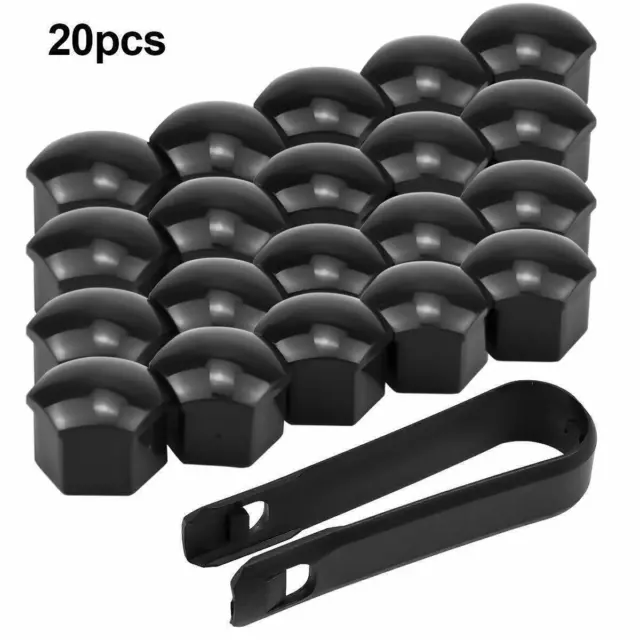 17mm WHEEL NUT BOLT BLACK ALLOY GLOSS COVERS CAPS UNIVERSAL SET FOR ANY CAR