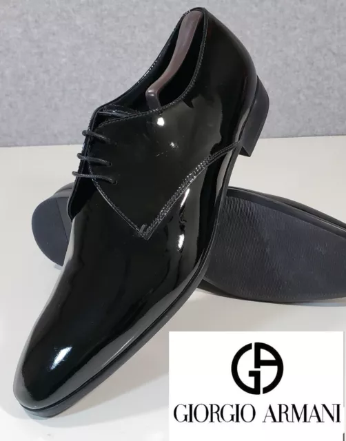 🏅Giorgio Armani ITALY Patent Black Leather Formal Dress Oxford Men's Shoes 11