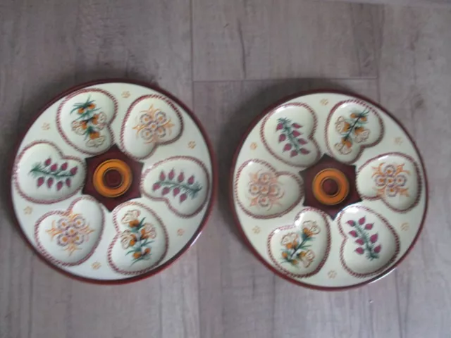 2 assiettes à Huitres/ Coquillages  thème botanique signé Henriot Quimper N°3