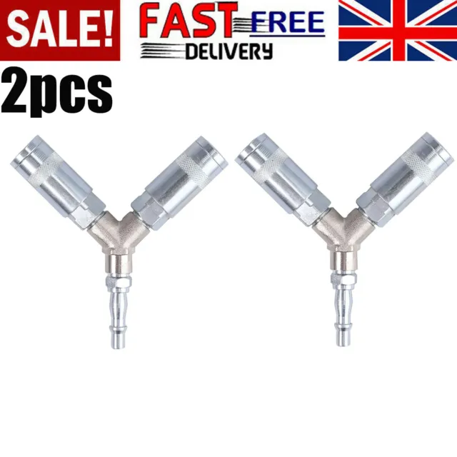 2x UK 3 Way Air Line Hose Y Splitter Fitting Connector Quick Release 1/4" BSP