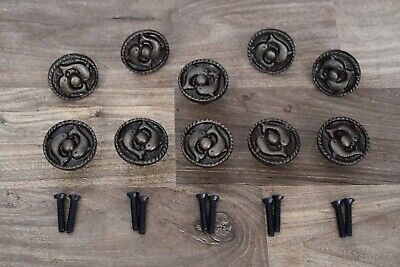 Vintage Old cast iron Fish cabinet drawer door knobs handles pull rustic 10 pcs