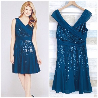 179 NWT Antonio Melani Sz 6 Blue Georgette Sequin Dress Surplice Formal Gown NEW