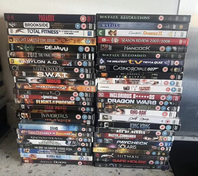 Job Lot Of 50 DVDs Various Genres And Certificates