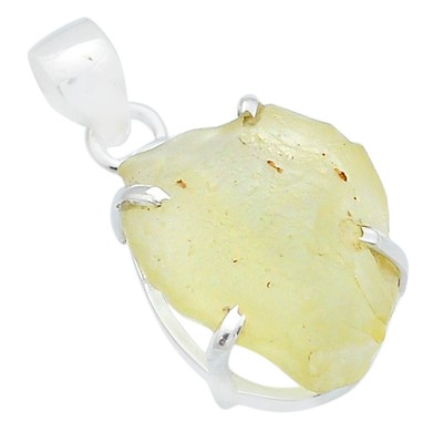 CHIC 16.90cts Naturel Libyen Désert Verre Chic Argent Pendentif U67250 Or Tektite 