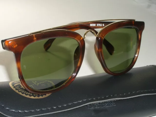 VINTAGE B&L RAY BAN W0937 TORTOISE RB3 TRU GREEN GATSBY SUNGLASSES w/CASE NrMINT