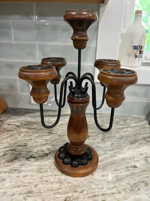 Vintage Homeco Wood And Iron Candelabra Five Arm Candle Holder