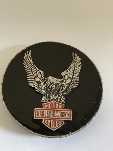 Vintage Harley Davidson Enamel Eagle Gold Belt Buckle – Black Shag