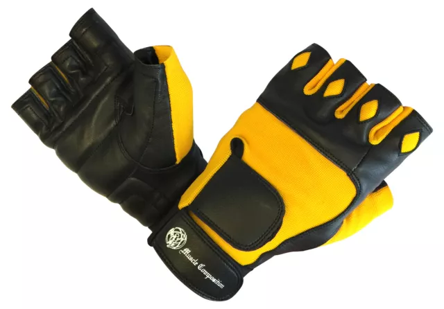 Gym Gloves Leather Black/Yellow For Gym Workout, Weightlifting, CrossFit