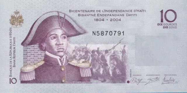 Haiti 2004 series. 10 Gourdes Banknote. 10 Gourdes Circulated bill note Currency