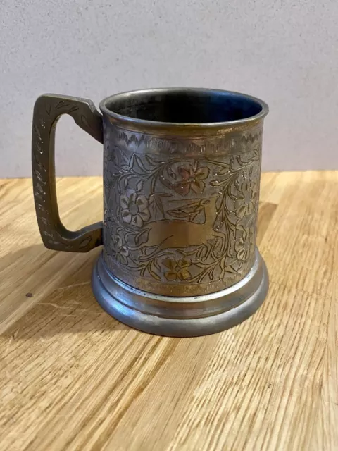 Vintage Silver Metal Floral Etched Patterned Mug's Tankards (Pair) Hand Engraved 3