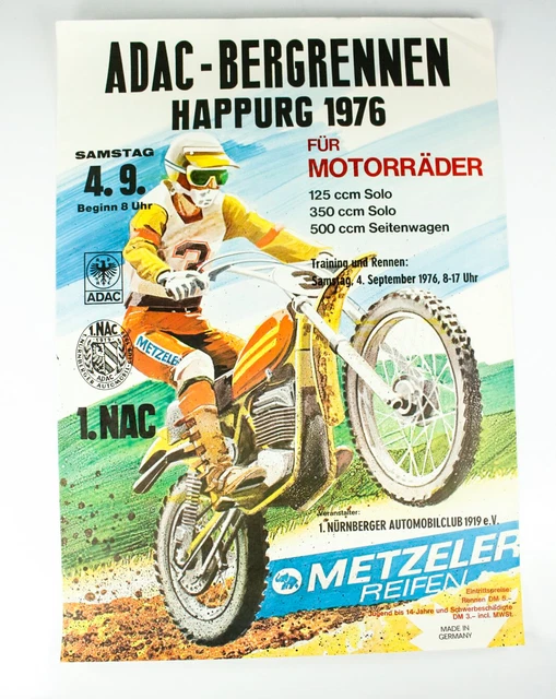 Poster ADAC Nürnberg Motorrad Bergrennen 1976 Happurg 1. NAC Vintage Plakat