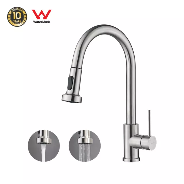 WELS Kitchen Mixer Tap 2-Mode Swivel Spout Pull Out Sink Faucet Brushed Nickel