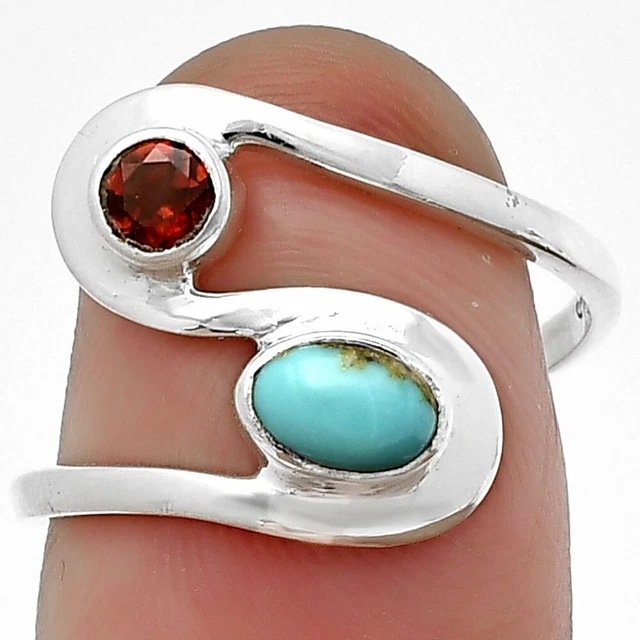 Natural Turquoise Nevada Aztec Mt & Garnet 925 Sterling Silver Pendant R-1039