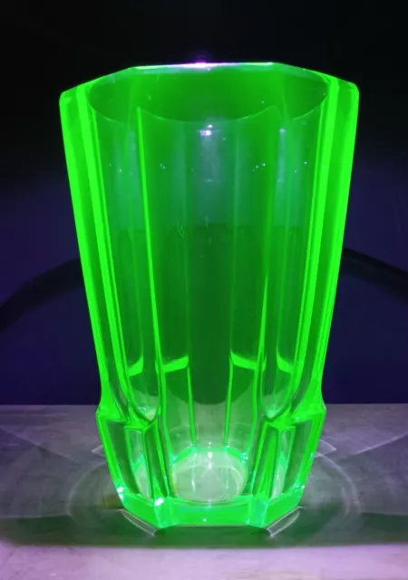 Vintage Uranium Art Deco Czech Glass Vase Rudolfova Schroter