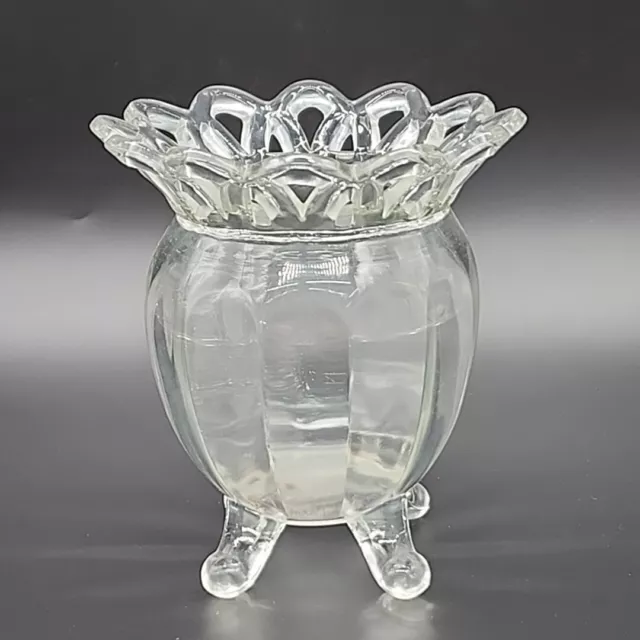 Imperial Vase Open Lattice Crystal Round Optical Footed Bowl Lace Top 5"