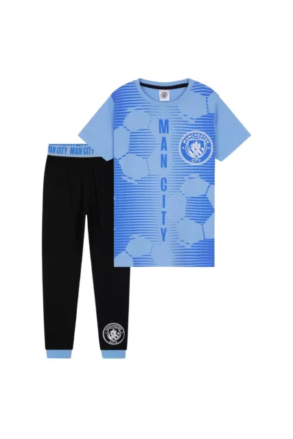 Manchester City Fc Kids Boys Pyjama Set - Bottoms And T-Shirt Short Sleeves