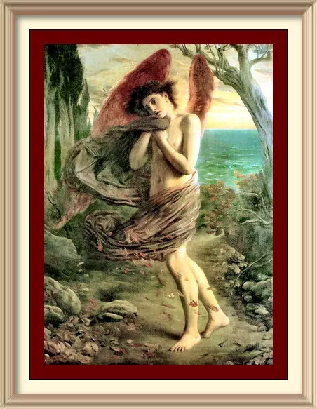 Simeon Solomon Fantasy Mythical Art Print - AUTUMN Fairy Angel in Wind Seashore