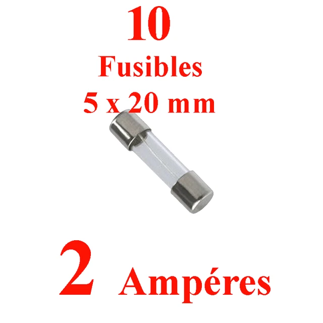10 Fusibles en Verre 5 x 20 mm Puissance 2 Ampéres