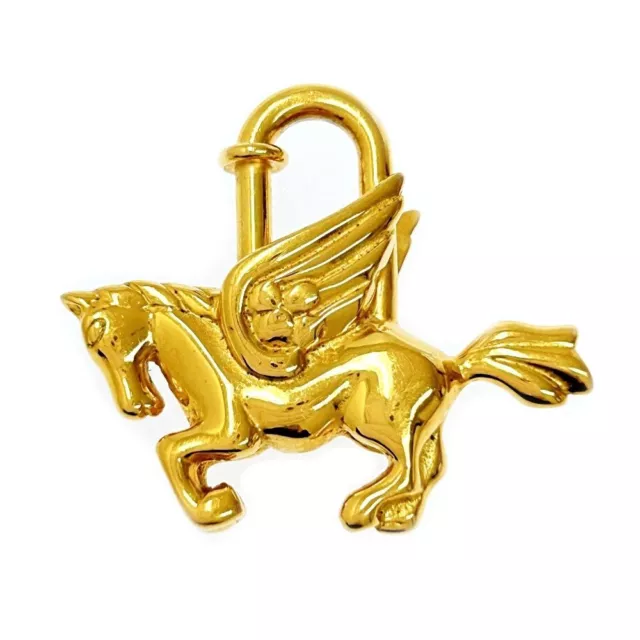 Hermes Cadena Gold Pegasus horse motif bag charm lock Authentic