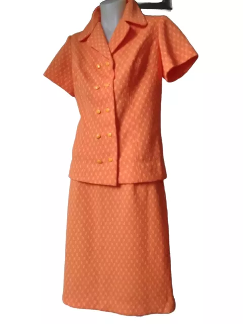 60,S Fab Bright Orange Double Breasted Skirt Suit.No Tags.86cm Bust.76cm Waist