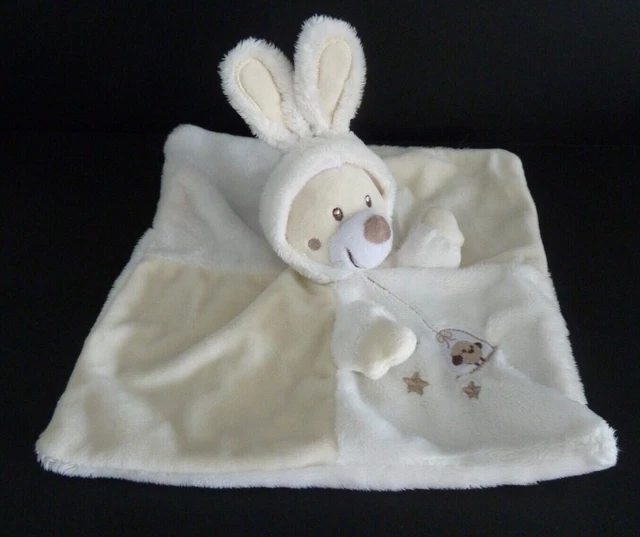 Q. Doudou Plat Nicotoy Simba Ours Blanc Etoile Cage Oiseau Oreille Lapin - Tbe